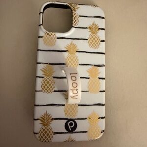 Loopy iPhone 14 Case Pineapple Pattern Phone Case - White and Gold